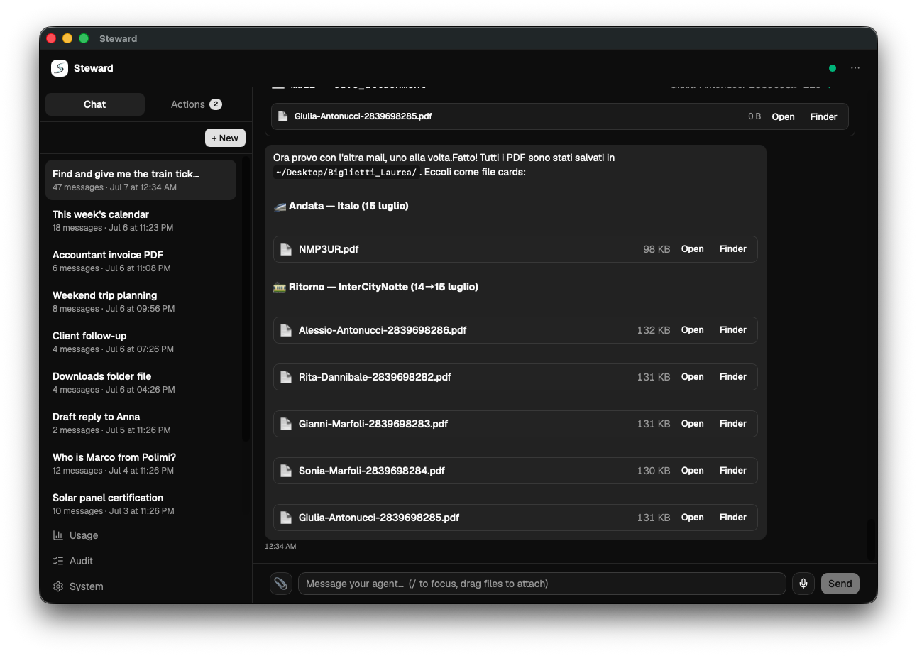 Local files shown as cards inside the chat