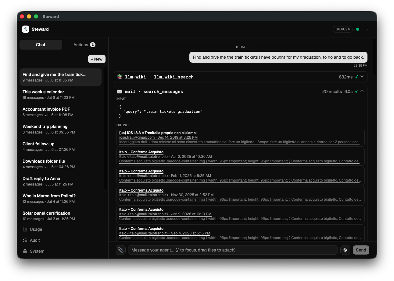 Email search shown inside the chat